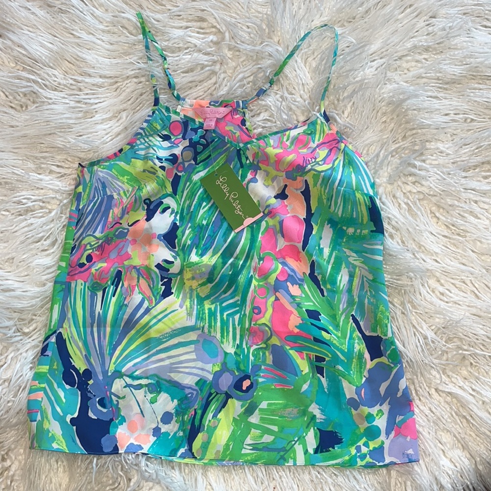 NEW with tags Lilly Pulitzer 100% silk Cami in print multi Purrfect Beautiful